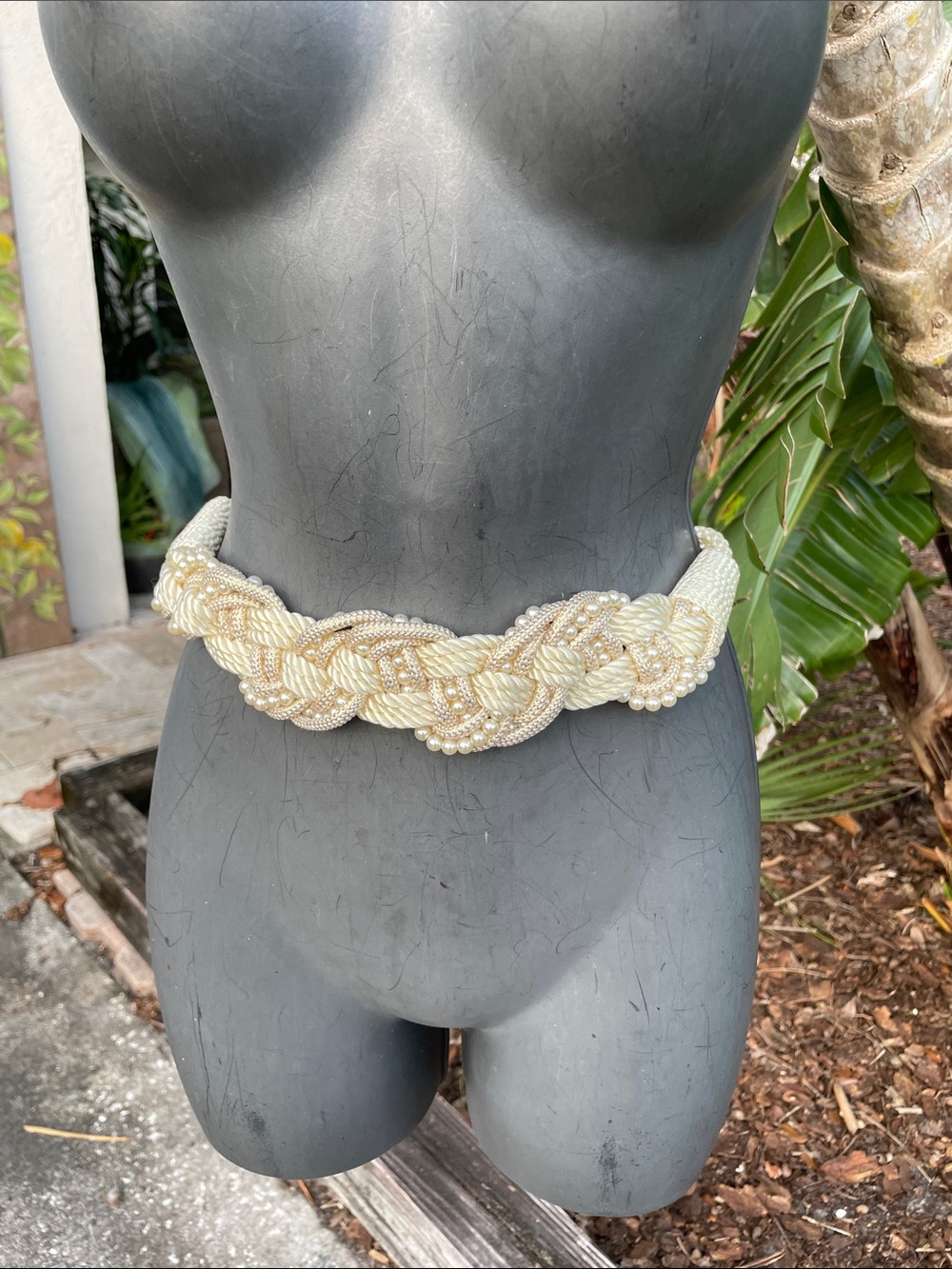 macramé, gold, and pearl corded belt